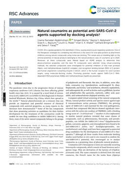 Natural Coumarins As Potential Anti-SARS-Cov-2 Agents Supported by Docking Analysis