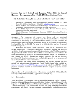 Seasonal Sea Level Outlook and Reducing Vulnerability to Coastal Hazards—The Experience of the ‘Pacific ENSO Applications Center’