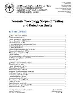 Forensic Toxicology Scope of Testing and Detection Limits