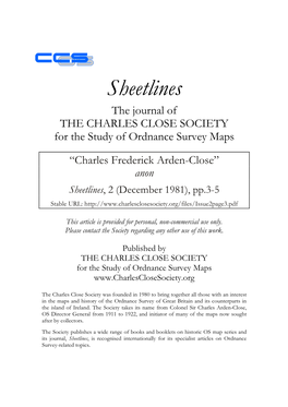 Sheetlines the Journal of the CHARLES CLOSE SOCIETY for the Study of Ordnance Survey Maps