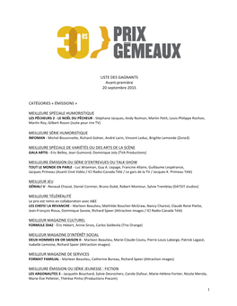 LISTE DES GAGNANTS Avant-‐Première 20 Septembre 2015