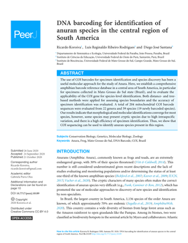 DNA Barcoding for Identification of Anuran Species in the Central Region of South America