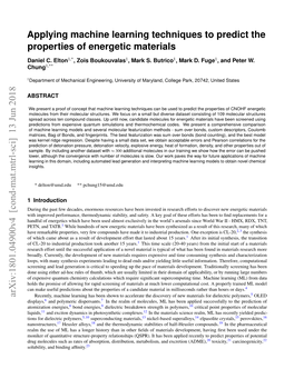 Applying Machine Learning Techniques to Predict the Properties of Energetic Materials