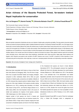 Avian Richness of the Basanta Protected Forest, Far-Western Lowland Nepal: Implication for Conservation