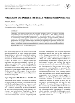 Attachment and Detachment: Indian Philosophical Perspective Nidhi Chadha