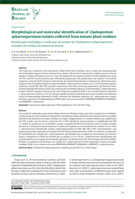 Morphological and Molecular Identification of Cladosporium Sphaerospermum Isolates Collected from Tomato Plant Residues