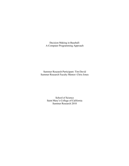 Decision Making in Baseball: a Computer Programming Approach