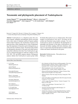 Taxonomic and Phylogenetic Placement of Nodulosphaeria