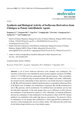 Synthesis and Biological Activity of Isoflavone Derivatives from Chickpea As Potent Anti-Diabetic Agents