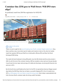Container Line ZIM Goes to Wall Street: Will IPO Stars Align?