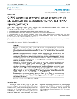 CSRP2 Suppresses Colorectal Cancer Progression Via P130cas/Rac1 Axis