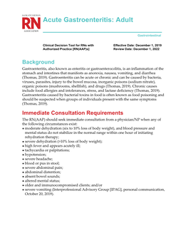 Acute Gastroenteritis: Adult ______Gastrointestinal