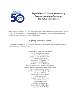 September 11Th Tenth Anniversary Commemoration Ceremony for Religious Schools