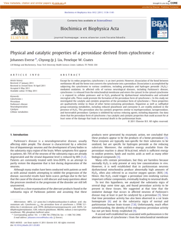 Physical and Catalytic Properties of a Peroxidase Derived from Cytochrome C