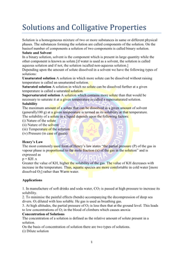 Solutions and Colligative Properties