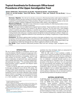 Topical Anesthesia for Endoscopic Office-Based Procedures of The