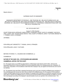 Miss. Dep't of Revenue V. SBC Telecom, Inc., No. 2019-CA-00917-SCT, 2020 BL 310027, 2020 Ms Lexis 288 (Miss