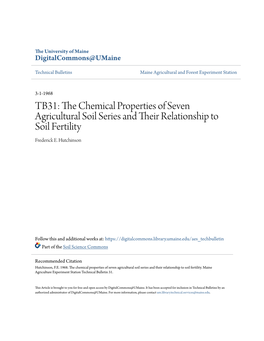 The Chemical Properties of Seven Agricultural Soil Series and Their Relationship to Soil Fertility