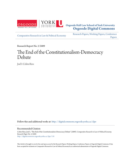 The End of the Constitutionalism-Democracy Debate