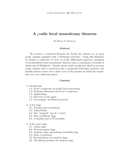 A P-Adic Local Monodromy Theorem