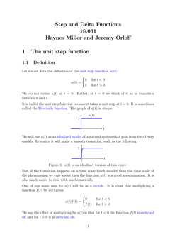 Step and Delta Functions 18.031 Haynes Miller and Jeremy Orloff 1