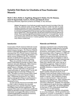 Suitable Fish Hosts for Glochidia of Four Freshwater Mussels Mark C