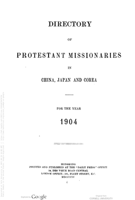 Directory of Protestant Missionaries in China, Japan and Corea