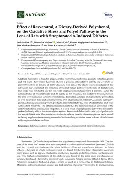 Effect of Resveratrol, a Dietary-Derived Polyphenol, on the Oxidative Stress and Polyol Pathway in the Lens of Rats with Streptozotocin-Induced Diabetes