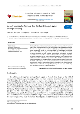 The Aerodynamics of a Formula One Car Front Cascade Wing During