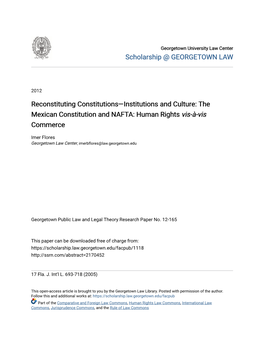 The Mexican Constitution and NAFTA: Human Rights <I>Vis-À-Vis