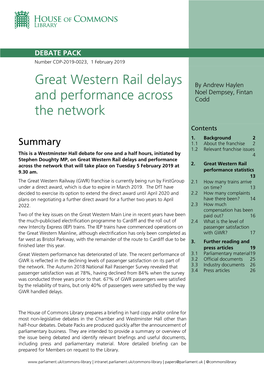 Great Western Rail Delays and Performance Across the Network That Will Take Place on Tuesday 5 February 2019 at 2