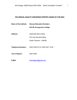 The Annual Quality Assurance Report (Aqar) of the Iqac