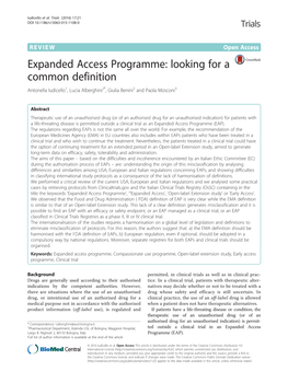 Expanded Access Programme: Looking for a Common Definition Antonella Iudicello1, Lucia Alberghini2*, Giulia Benini2 and Paola Mosconi3