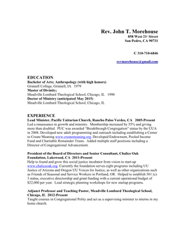 Rev. Morehouse Resume