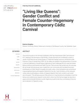 “Living Like Queens”: Gender Conflict and Female Counter-Hegemony in Contemporary Cádiz Carnival