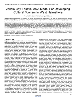 Jailolo Bay Festival As a Model for Developing Cultural Tourism in West Halmahera