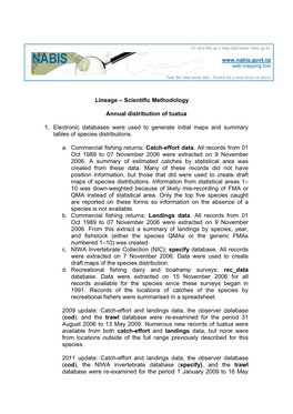 Lineage – Scientific Methodology Annual Distribution of Tuatua 1