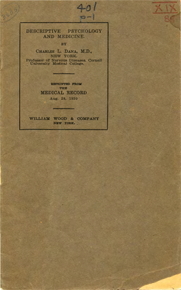 Descriptive Psycfology and Medicine. Charles L. Dana