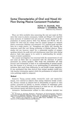 Some Characteristics of Oral and Nasal Air Flow During Plosive