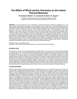 The Effect of Wind Catcher Geometry on the Indoor Thermal Behavior M