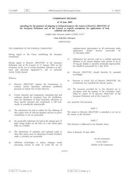 Commission Decision of 10 June 2009 Amending, for the Purposes Of
