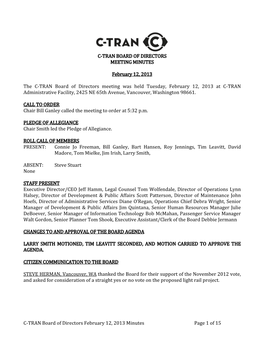 C-TRAN Board of Directors February 12, 2013 Minutes Page 1 of 15 C