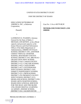 Case 1:16-Cv-00379-BLW Document 33 Filed 01/30/17 Page 1 of 27