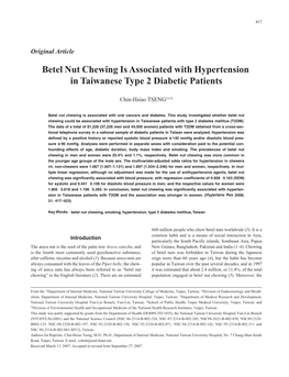 Betel Nut Chewing Is Associated with Hypertension in Taiwanese Type 2 Diabetic Patients