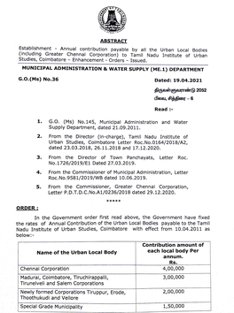 From the Director (In-Charge), Tamil Nadu Institute Or Urban Studies, Coimbatore Letter Roc.No.0164/2018/A2, Dated 23.03.2018, 26.11.2018 and 17.12.2020