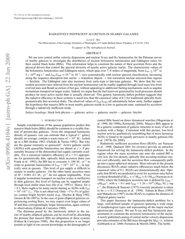 Arxiv:0906.4104V1 [Astro-Ph.GA] 22 Jun 2009 Rn Ta.19) H Hhst Osm 1–100 Consume to Has BH the Disk 1992), Accretion Al