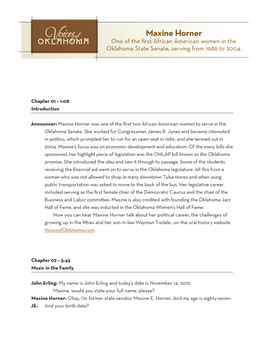 Maxine Horner One of the First African American Women in the Oklahoma State Senate, Serving from 1986 to 2004