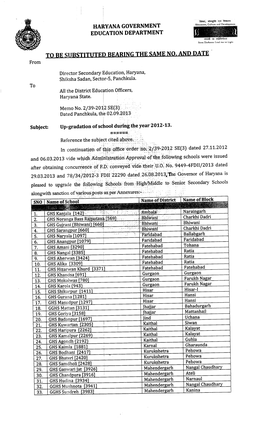 HAIYANA GOVERNMENT EDUCATION DEPARTMENT to BE SUBSTITUTED BEARING the SAME NO. and DATE Subject