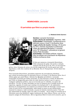 HENRICHSEN, Leonardo El Periodista Que Filmó Su Propia Muerte