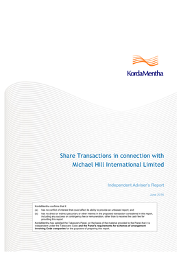 Share Transactions in Connection with Michael Hill International Limited